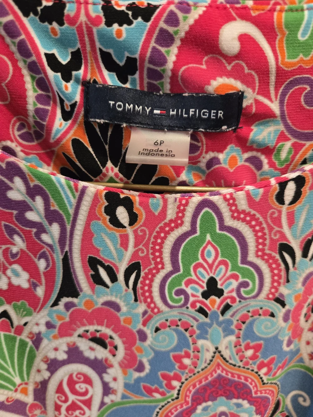 Tommy Hilfiger Vibrant Pink Blue Green Paisley Dress Retro Resort Cruise Chic 6P